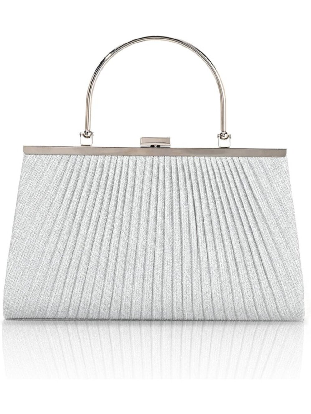 Women's Silver F Glitter Pleated Clutch Purse For Sparkly Evening Wedding Bag
